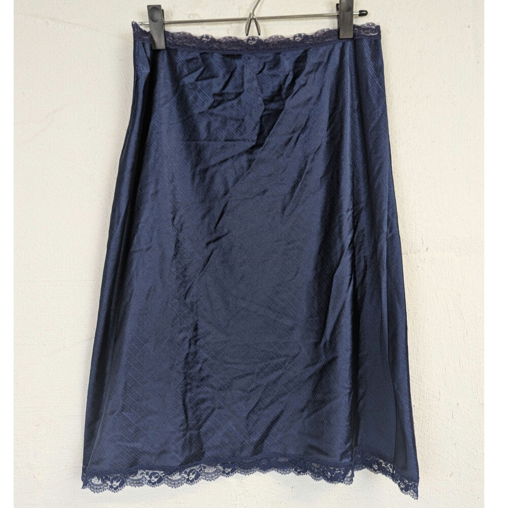 Vtg Sears Slip Skirt Dark Blue Lace Stretch Romantic Layer Coquette Womens Small